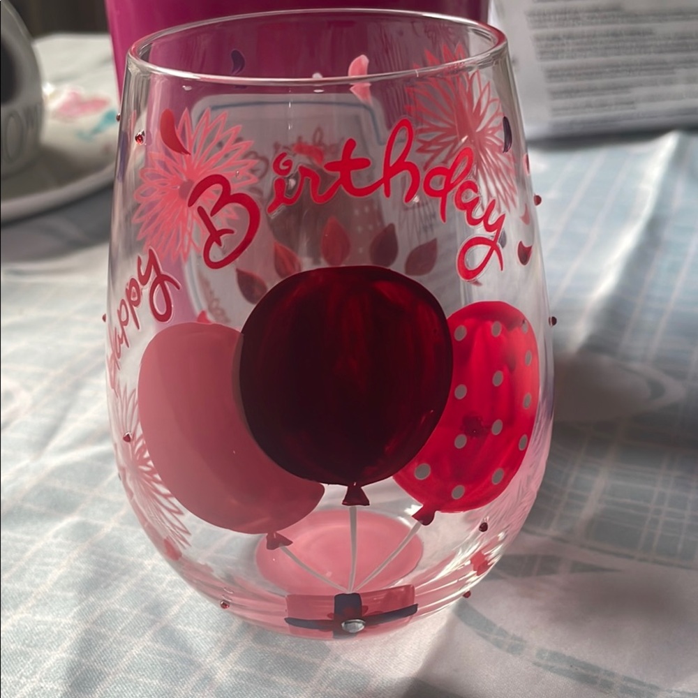 Pink and Red Happy Birthday Balloon Glass
